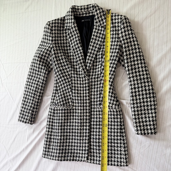 Zara Houndstooth Blazer Mini Dress Tailored Welt Pocket Sz S Retro Glam Core - Picture 6 of 16